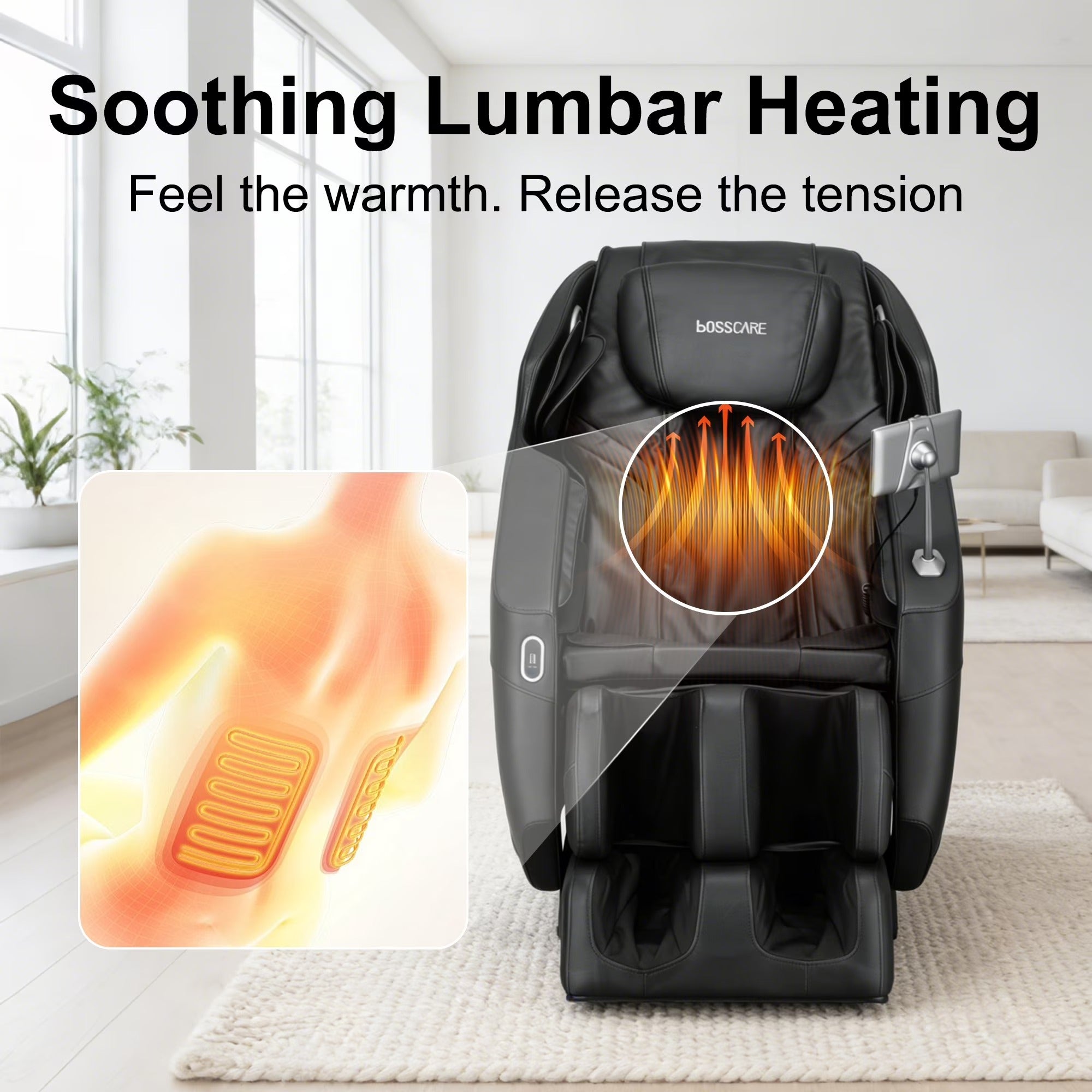 BOSSCARE Full Body Shiatsu Recliner Massage Chair Zero Gravity with USB Port and App, Black
