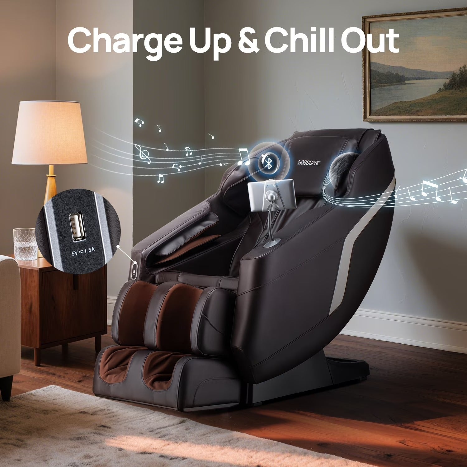 BOSSCARE Full Body Shiatsu Recliner Massage Chair Zero Gravity with USB and Heated, Brown