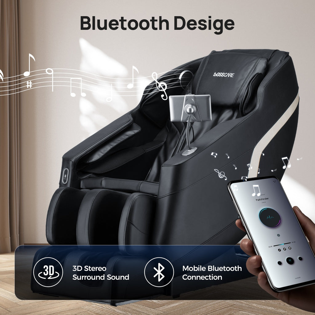 BOSSCARE Full Body Shiatsu Recliner Massage Chair Zero Gravity with USB Port and App, Black