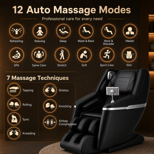 4D Massage Chair Full Body Zero Gravity, Shiatsu Massage Chairs and Recliners with Heating, Bluetooth, Voice Control and APP Control, Black