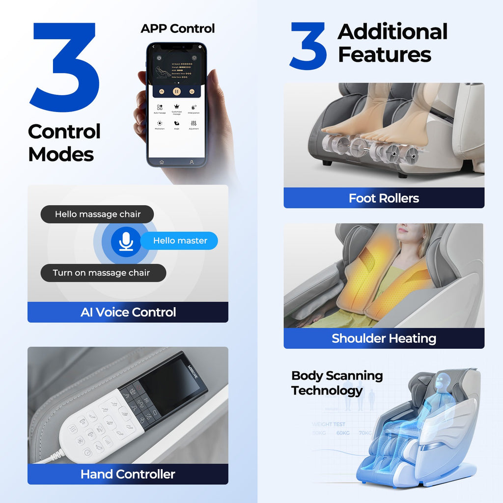 BOSSCARE 4D Massage Chairs with AI Voice, App Control SL Track Full Body Massage Recliner Gray