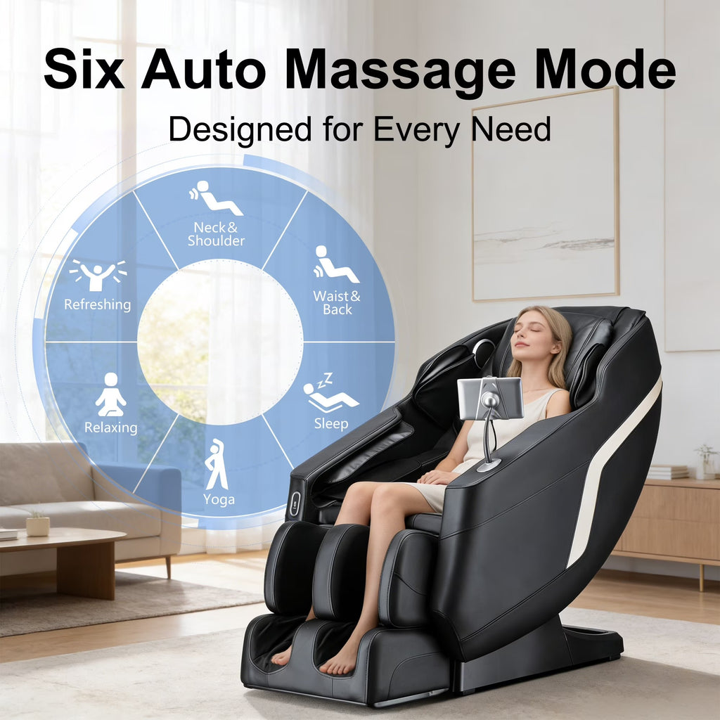 BOSSCARE Full Body Shiatsu Recliner Massage Chair Zero Gravity with USB Port and App, Black