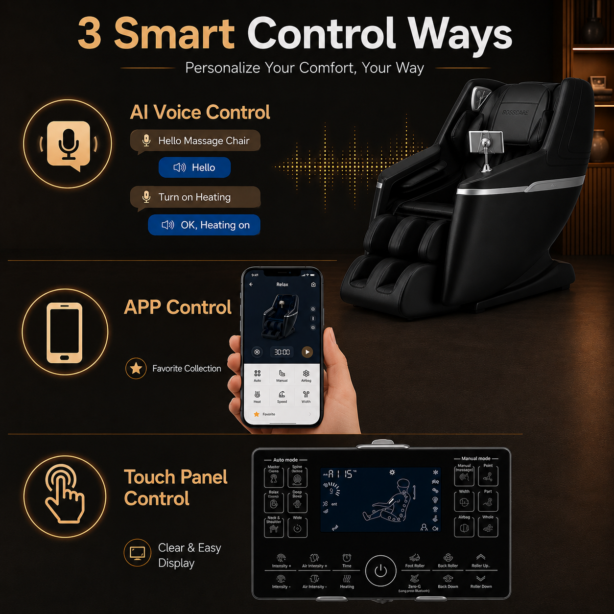 4D Massage Chair Full Body Zero Gravity, Shiatsu Massage Chairs and Recliners with Heating, Bluetooth, Voice Control and APP Control, Black