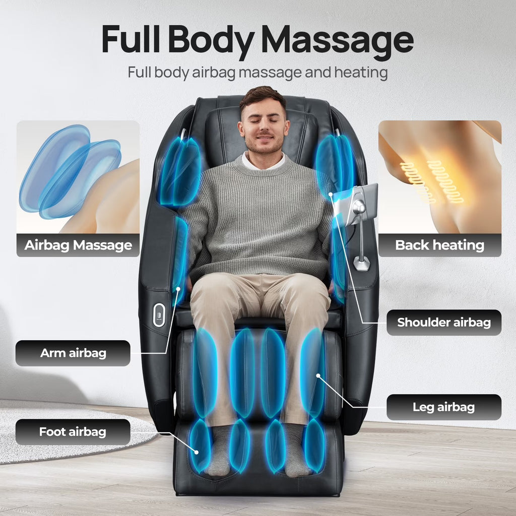 BOSSCARE Full Body Shiatsu Recliner Massage Chair Zero Gravity with USB Port and App, Black