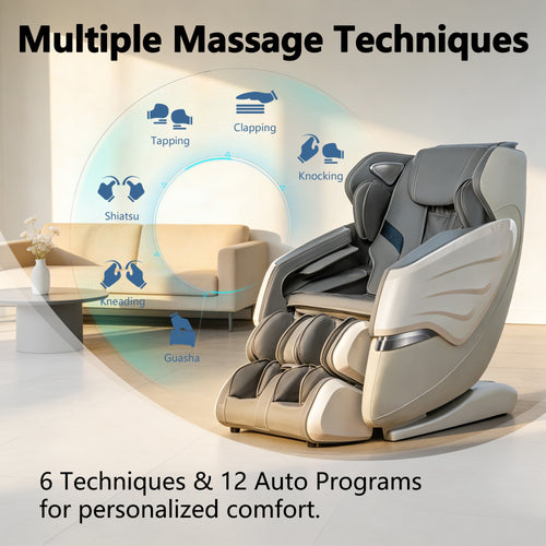 BOSSCARE 4D Massage Chairs with AI Voice, App Control SL Track Full Body Massage Recliner Gray