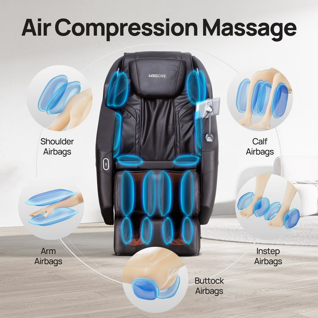 BOSSCARE Full Body Shiatsu Recliner Massage Chair Zero Gravity with USB and Heated, Brown