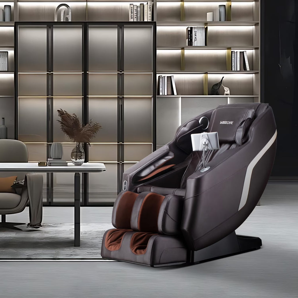 BOSSCARE Full Body Shiatsu Recliner Massage Chair Zero Gravity with USB and Heated, Brown
